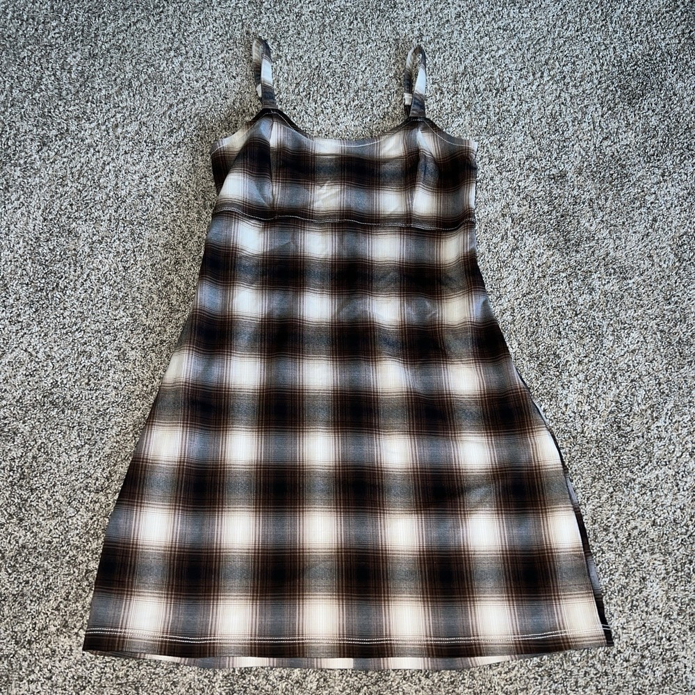 Hollister Brown White Plaid Y2K Strap Mini Dress‎ Size M